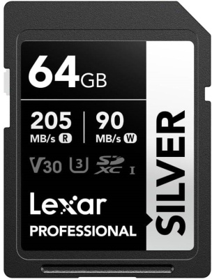 Карта памяти Lexar Pro SILVER (SDXC) 64 Gb class 10 UHS-I 205/90 mb/s