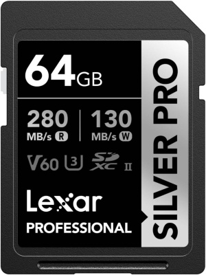 Карта памяти Lexar Pro SILVER PRO (SDXC) 64 Gb class 10 UHS-II 280/130 mb/s LSDSIPR064G-BNNNG