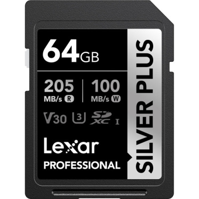 Карта памяти Lexar Pro SILVER PLUS (SDXC) 64 Gb class 10 UHS-I 205/100 mb/s LSDSIPL064G-BNNNG