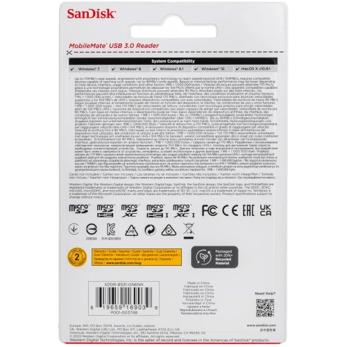 Считыватель SanDisk MobileMate microSD, USB 3.0 SDDR-B531-GN6NN