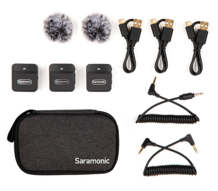 Беспроводная микрофонная система Saramonic Blink100 B2(TX+TX+RX) приемник + 2 передатчика, 3,5mm