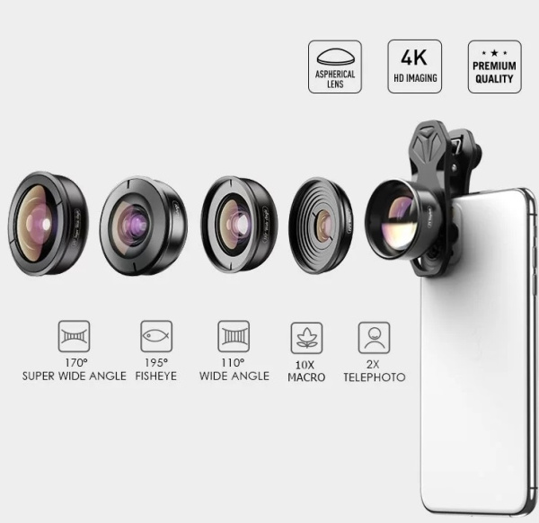 Комплект объективов Apexel 5-in-1 APL-HB5 для смартфона