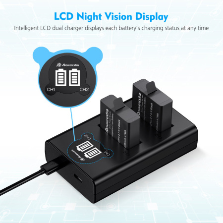 Зарядное устройство GoPro Hero 8/7/6/5 + 2 аккумулятора не ориг. Powerextra