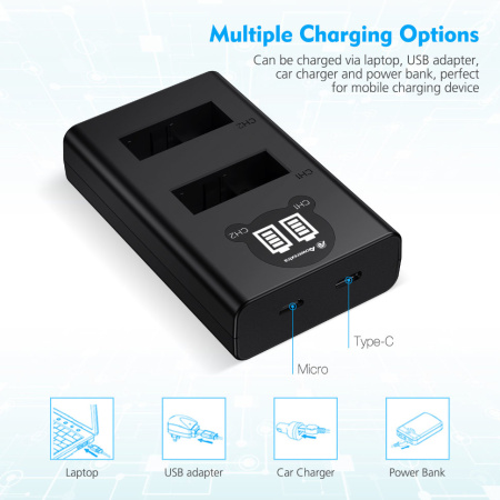 Зарядное устройство GoPro Hero 8/7/6/5 + 2 аккумулятора не ориг. Powerextra