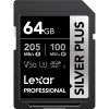 Карта памяти Lexar Pro SILVER PLUS (SDXC) 64 Gb class 10 UHS-I 205/100 mb/s LSDSIPL064G-BNNNG