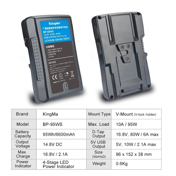 Аккумулятор KingMa BP-95WS 14.8V 95Wh V-mount